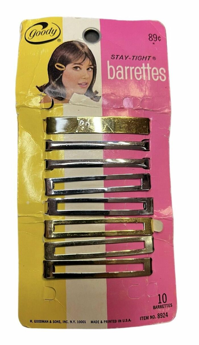 Vintage Goody Stay-Tight barrettes in original packaging, featuring metal hair clips from a classic collection of vintage things.