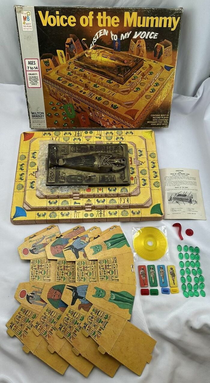 Vintage board game Voice of the Mummy with unique Egyptian-themed pieces and game board from classic vintage collection.