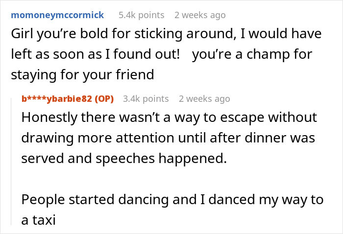 Text conversation about a woman attending a wedding accidentally dressed like the bride and the awkward situation that followed. - 18