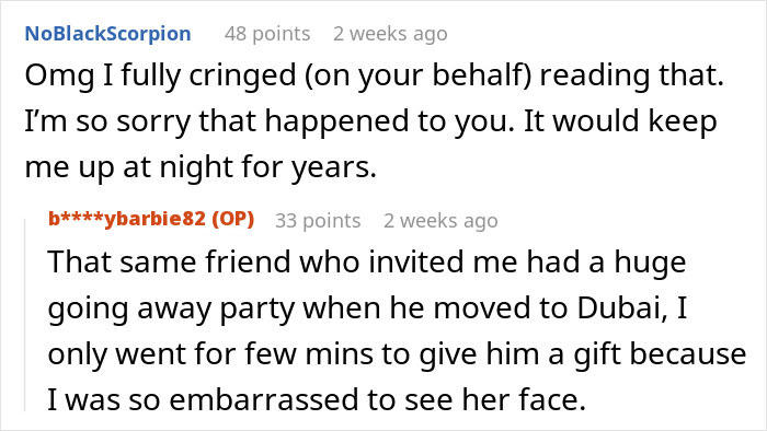 Screenshot of an online comment thread discussing a woman who accidentally dressed like the bride at a wedding, causing awkwardness. - 21
