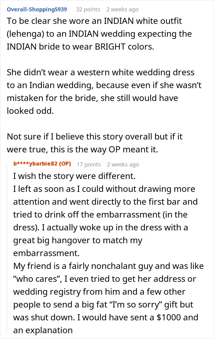 Woman goes to wedding accidentally dressed like bride wearing Indian white lehenga, facing awkward embarrassment and social confusion. - 23