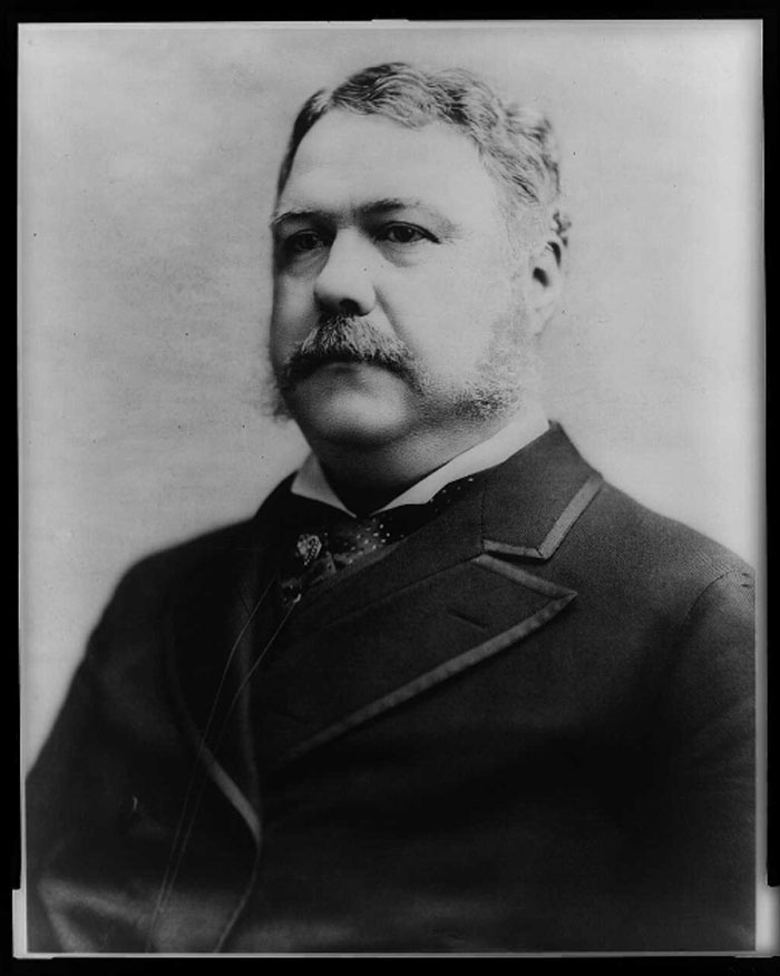 Portrait of US president Chester A. Arthur with a mustache, representing one of the highest IQ ranked presidents in history.