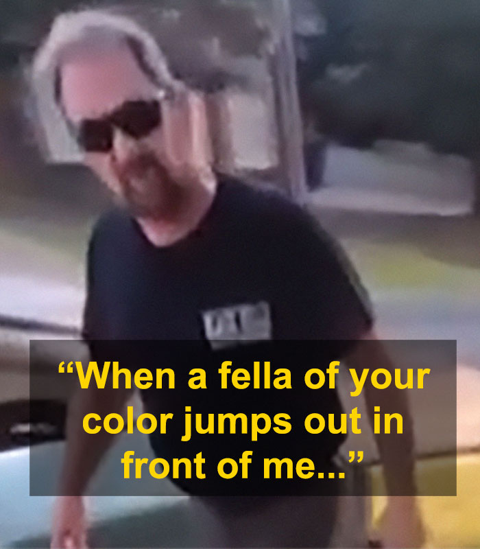 Man wearing sunglasses ignoring sinkhole warning, instant karma follows due to racist refusal of man's caution.