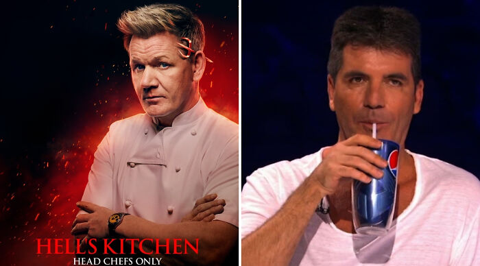 Split image showing a Hell’s Kitchen chef with intense expression and a man casually sipping a drink, who would win in a fight.