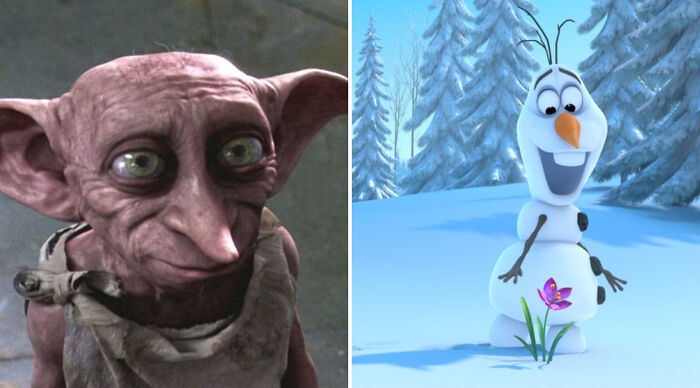 Side-by-side images of a fantasy creature and a snowman in a snowy forest, illustrating who would win in a fight scenarios.