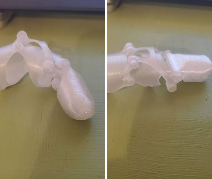 3D printed prosthetic finger for a dog, showcasing wholesome people and animals making the world a better place.