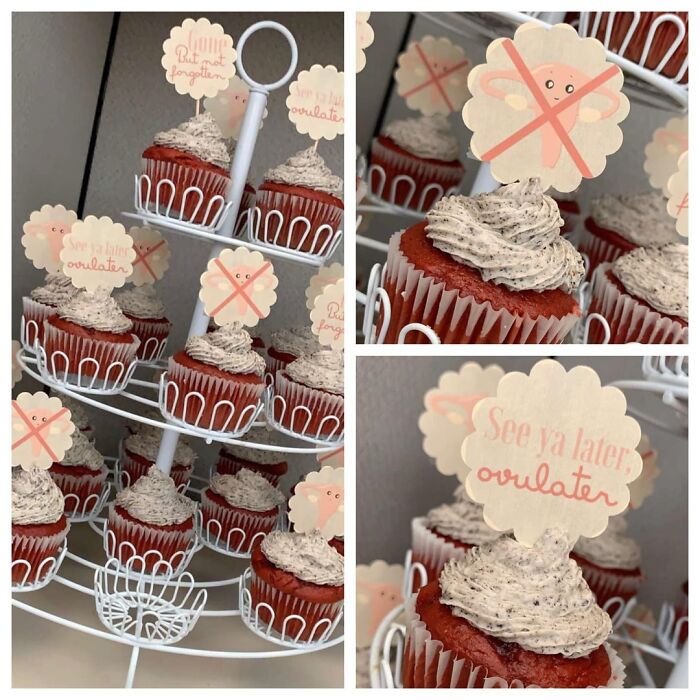 Wholesome cupcakes with playful toppers displayed on a white multi-tiered stand, spreading joy and smiles.