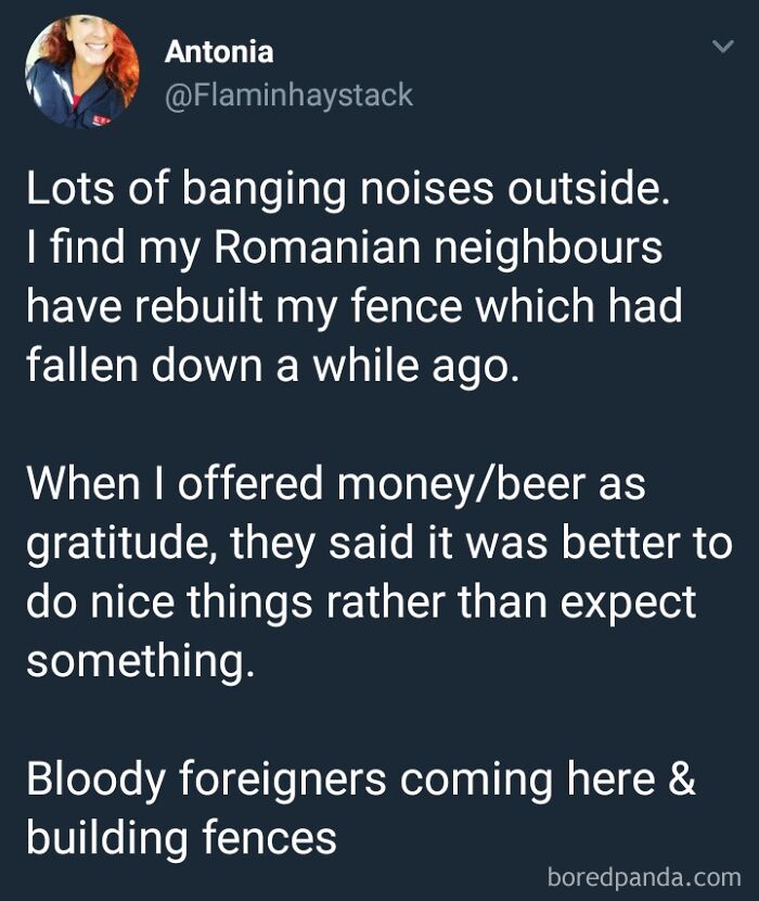 Tweet about wholesome neighbors rebuilding a fallen fence, showing kindness and making the world a better place.