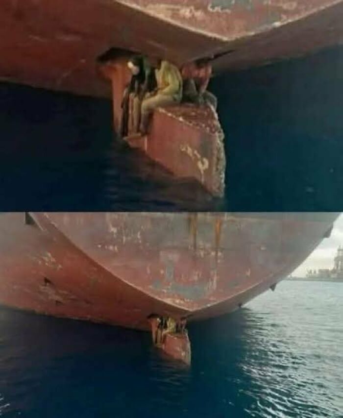 People resting in a hidden corner under a large ship, showcasing a remarkable and wholesome moment from the wonderful world.