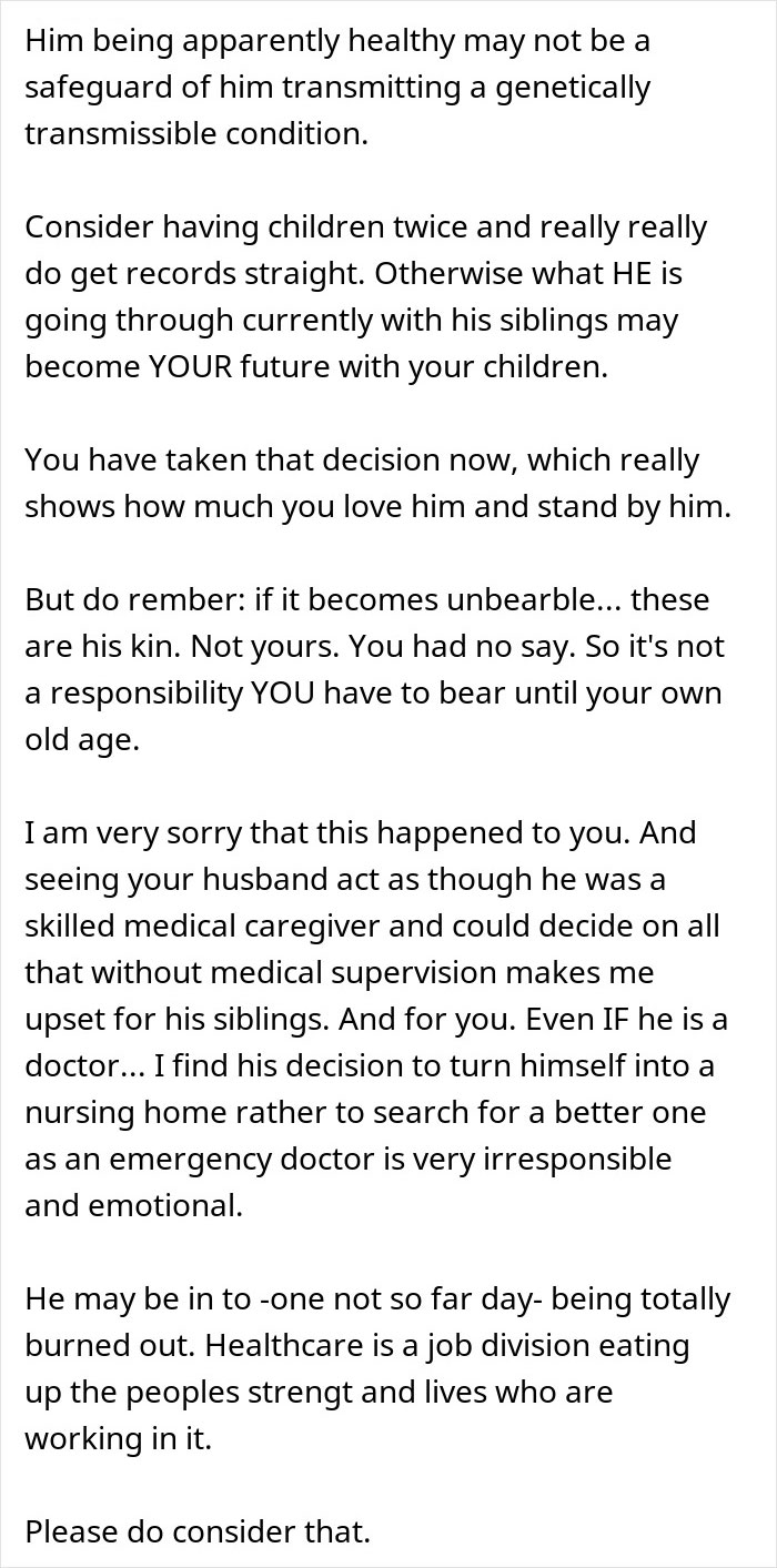 Text excerpt discussing husband&rsquo;s decision to move in his disabled siblings causing wife to question marriage and responsibilities.