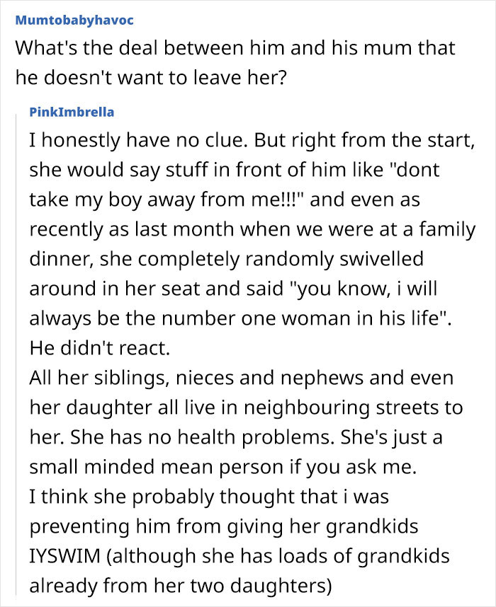 Alt text: Woman gives up life to follow partner who refuses to leave his controlling mother behind in family dynamics. - 20