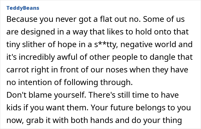 Screenshot of a text post by TeddyBeans discussing hope, disappointment, and self-empowerment in difficult relationships. - 22