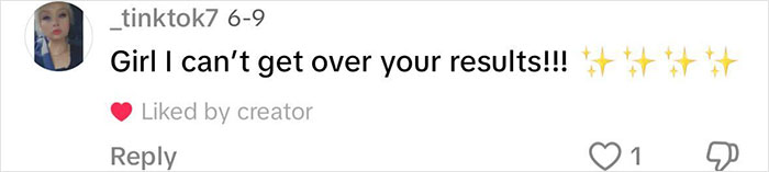 Comment praising a woman with 3 kids on her stunning mommy makeover results with sparkling emoji accents.