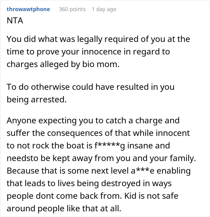 Screenshot of a Reddit comment discussing consequences in a misunderstanding between co-parents involving CPS intervention.
