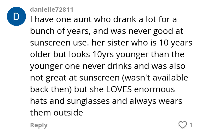 Comment discussing women who get facelifts at 28, comparing skincare habits and sun protection effects on aging. Comment discussing women who get facelifts at 28, comparing skincare habits and sun protection effects on aging.