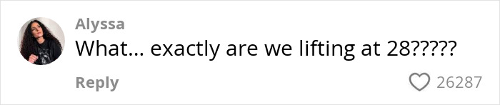 Social media comment questioning what people actually lift when women get facelifts at 28, sparking discussion on harm. Social media comment questioning what people actually lift when women get facelifts at 28, sparking discussion on harm.