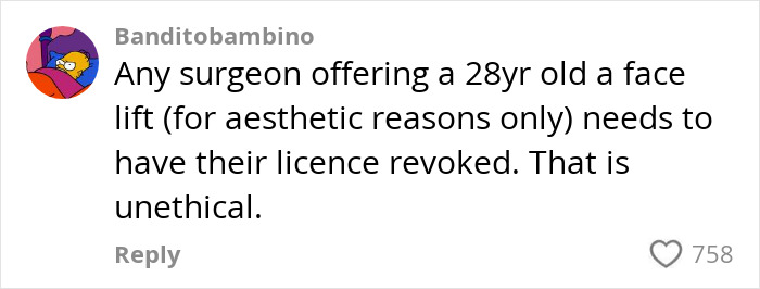 Comment criticizing surgeons offering facelifts to young women, highlighting ethical concerns and potential harm. Comment criticizing surgeons offering facelifts to young women, highlighting ethical concerns and potential harm.