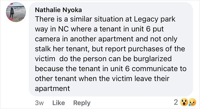 Comment discussing a tenant using hidden cameras to stalk and report activities for burglary warnings. Comment discussing a tenant using hidden cameras to stalk and report activities for burglary warnings.