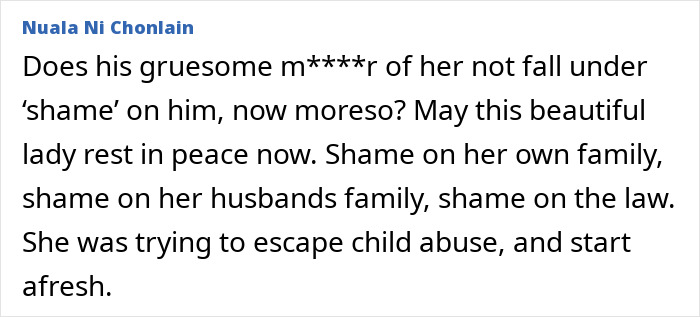 Screenshot of a comment expressing outrage over the resurfaced case of a 17-year-old mom brutally assassinated by her husband.