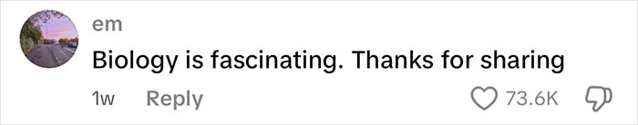Comment on social media post reading Biology is fascinating, expressing gratitude for sharing, related to intersex woman with XY chromosome.