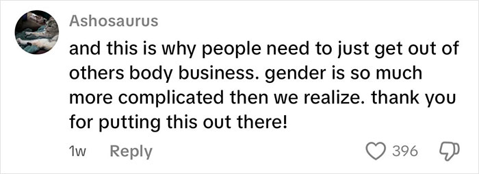 Comment on social media supporting an intersex woman with XY chromosome discussing how her body is different from others&rsquo;.