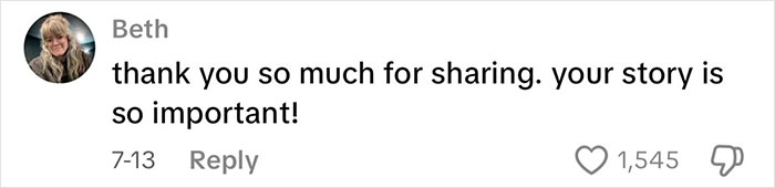 Comment from Beth thanking an intersex woman with XY chromosome for sharing her important story.