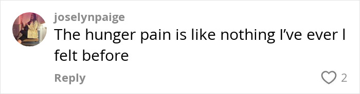 Screenshot of a social media comment describing intense hunger pain after quitting Mounjaro cold turkey, going viral online. - 6