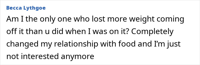 Text post by a woman documenting weight loss and changes after quitting Mounjaro cold turkey, going viral online.