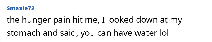 Screenshot of a social media post describing hunger pain after quitting Mounjaro cold turkey and coping by drinking water.