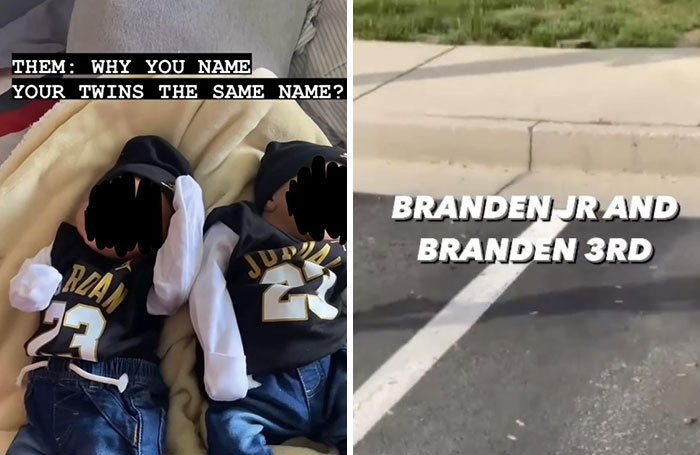 Two twins wearing matching Jordan jerseys, illustrating unique baby names parents loved but others judged