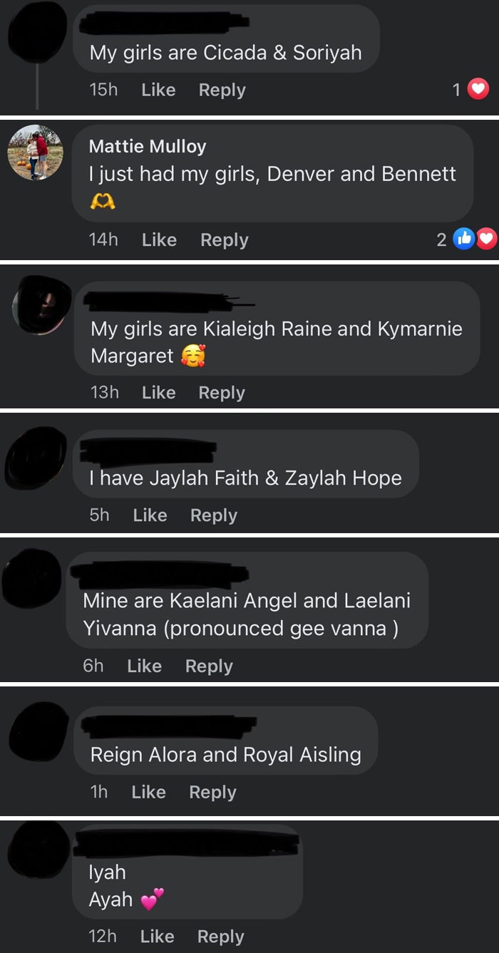 Comments sharing unique baby girls names loved by parents, related to Wednesdaigh Adams baby names discussion.