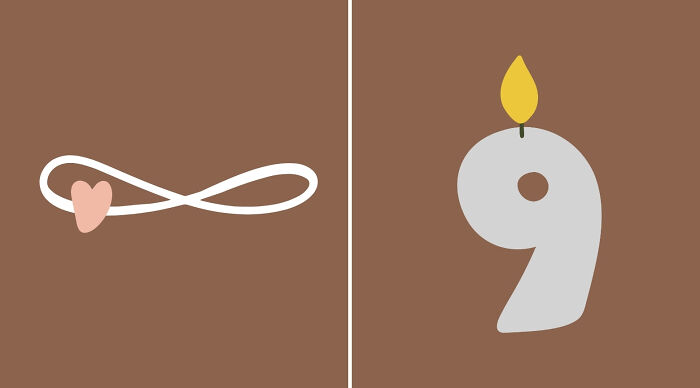 Illustration for a would you rather poll showing a heart on an infinity loop versus a candle shaped like the number nine.