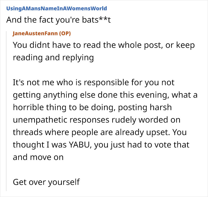 Online conversation showing a woman expressing frustration after trip plans with friend and husband are ruined and tensions rise.