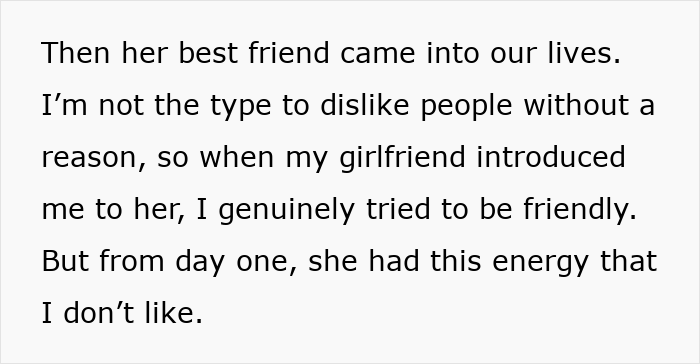 Text excerpt about a woman&rsquo;s friend and her boyfriend, highlighting tension in their relationship and financial boundaries.