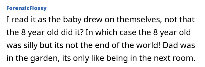 Comment by ForensicFlossy discussing a husband who left the baby while mowing the lawn nearby in the garden. Comment by ForensicFlossy discussing a husband who left the baby while mowing the lawn nearby in the garden.