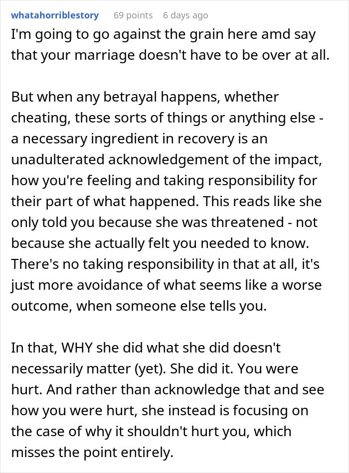 Screenshot of an online comment discussing betrayal and cyber-bullying in family affecting marriage and parental access. - 46