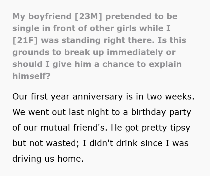 Alt text: Woman confronting boyfriend who pretends to be single at a party, making excuses and causing tension.