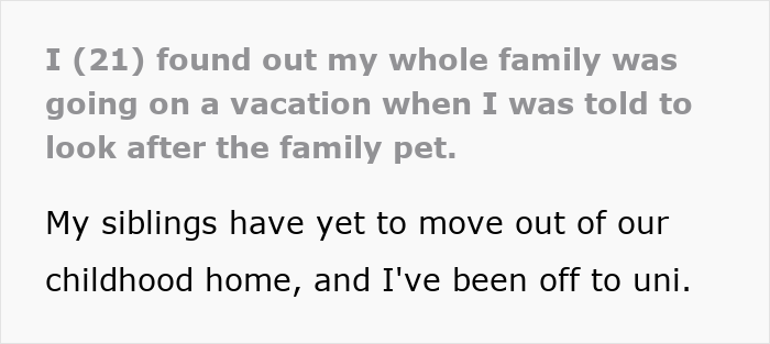 Young woman upset about family vacation while caring for the pet, expressing feelings of frustration and cramps.