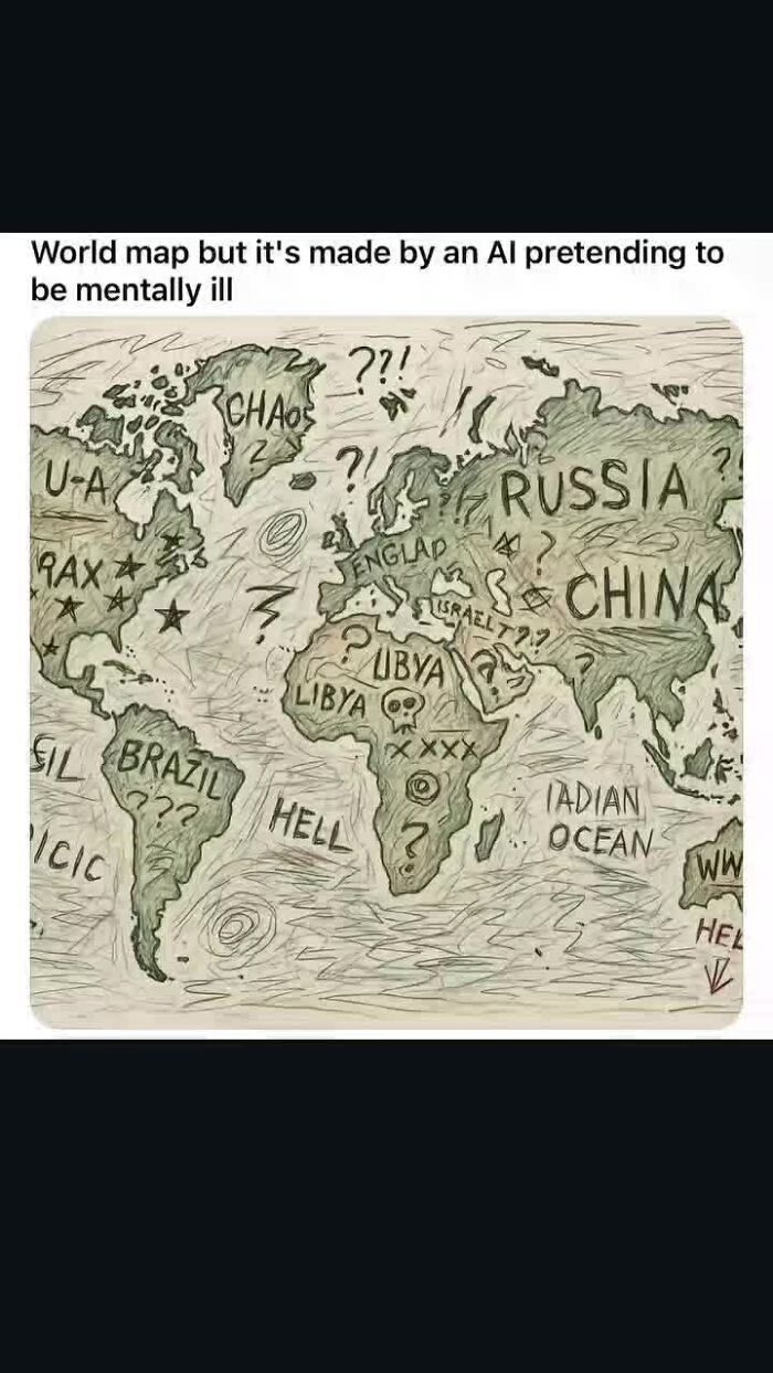 Hand-drawn world map with humorous geography facts and chaotic labels for an interesting geography facts and maps article.