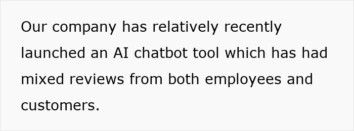 Text discussing a company&rsquo;s AI chatbot tool receiving mixed reviews from employees and customers on worker discipline.