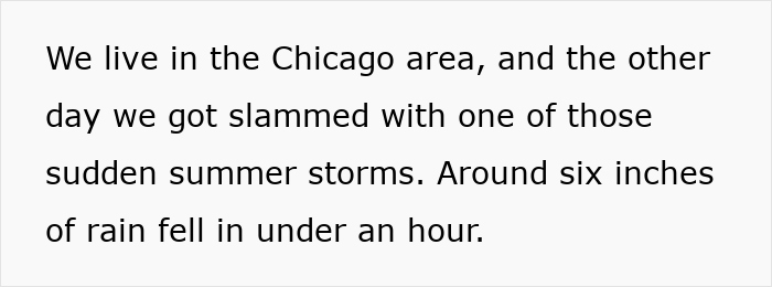 Text passage about a Chicago area summer storm causing six inches of rain in under an hour, related to sewage disaster.