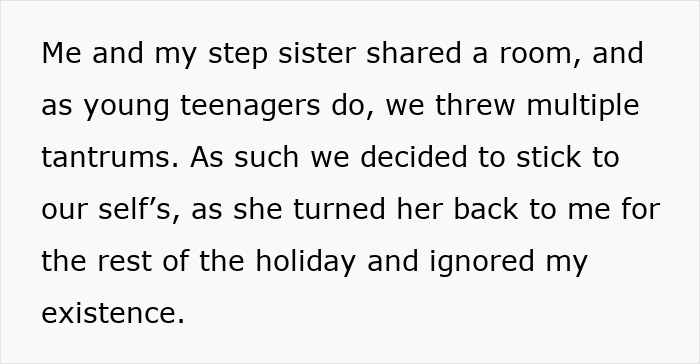 Text about a woman&rsquo;s old fight with stepsister leading to cutting ties with her entire family years later.