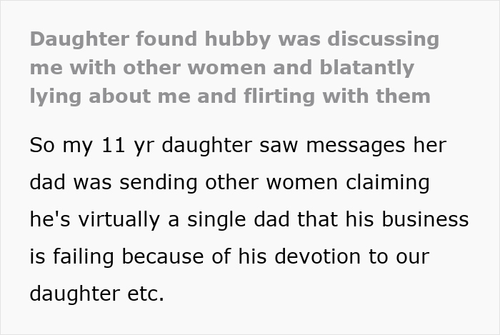 Daughter discovered dad cheating through texts revealing lies and flirting with other women despite family devotion. - 2