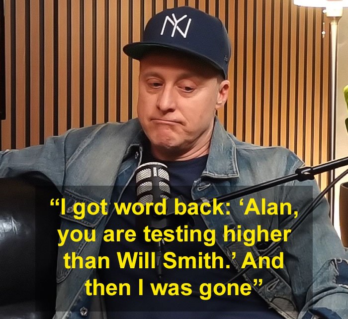 Man in a denim jacket and New York cap speaking into a microphone about Will Smith's co-actor publicity removal claim.