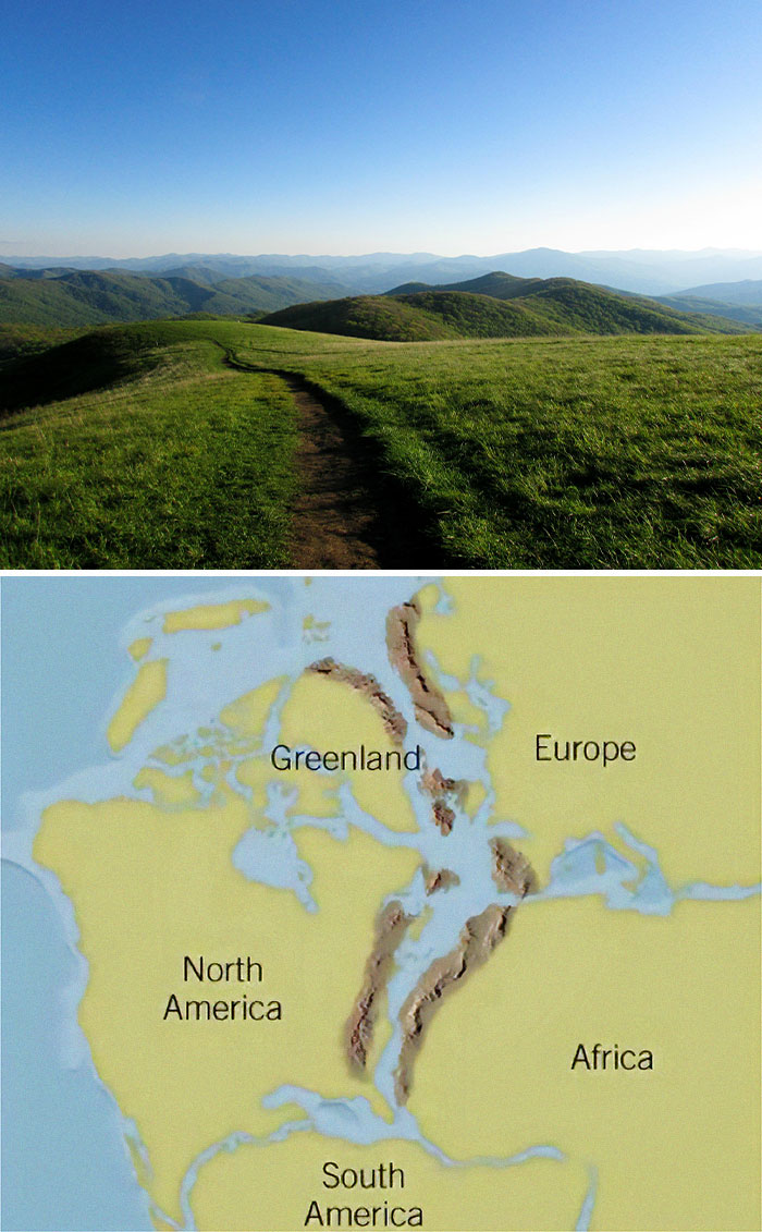 Scenic mountain landscape and map highlighting regions related to the fish with scientific name Boops boops.