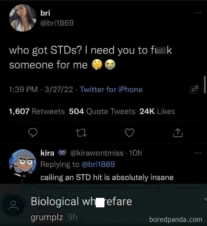 Screenshot of a humorous Twitter exchange featuring unusual sentences people said about STDs and relationships.