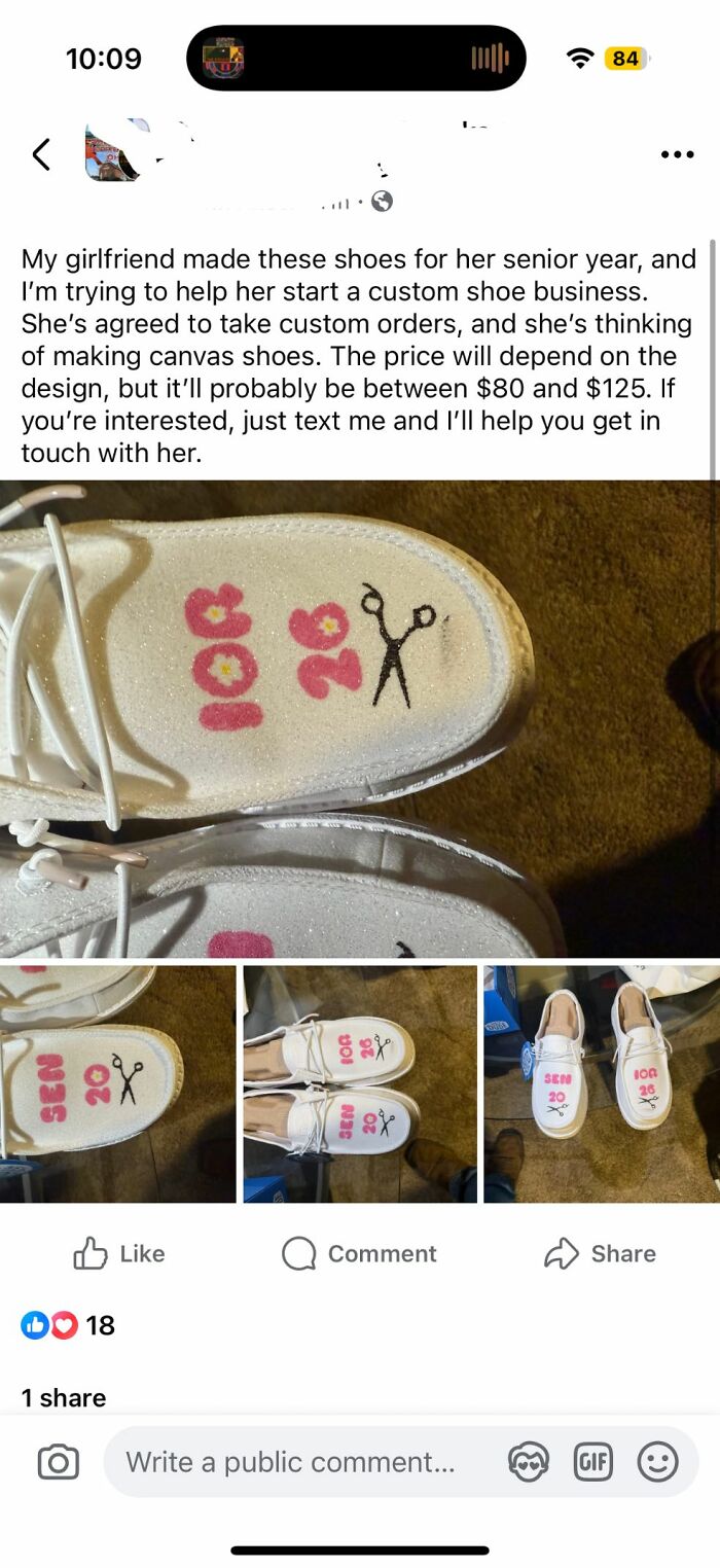 Custom painted canvas shoes with hand-drawn scissors and senior year designs as a DIY craft project fail.