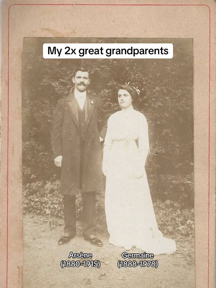 Vintage photo of Ars&egrave;ne and Germaine, ancestors featured by a family historian sharing their family tree online.