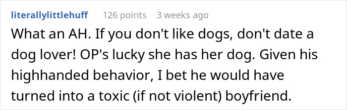 Screenshot of an online comment criticizing a boyfriend dragged for trying to stealthily euthanize his girlfriend&rsquo;s dog.
