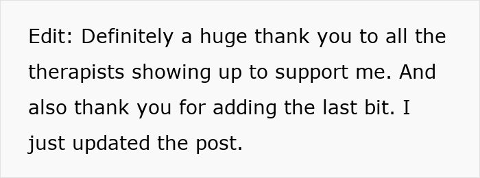 Text post expressing gratitude to therapists for support after mental health struggles caused by couple's therapist.